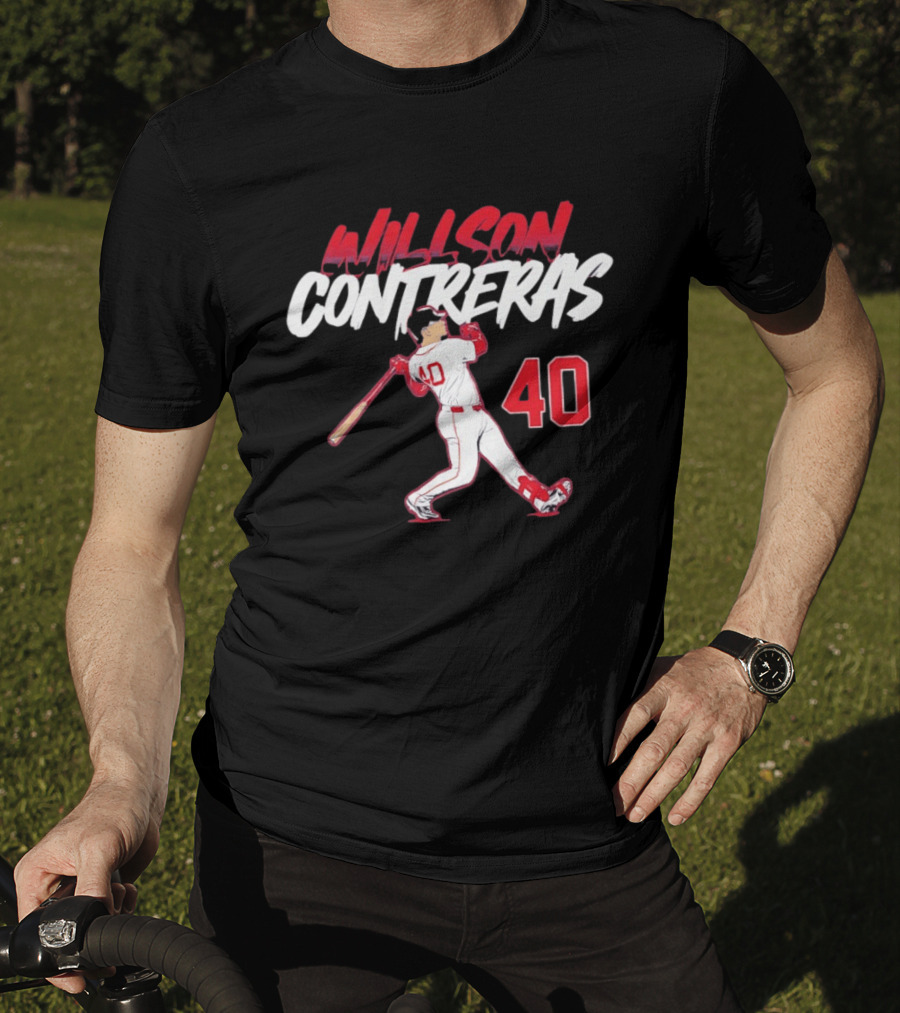 Willson Contreras 40 Boston Red Sox Slugger Swing Baseball Number T-Shirt