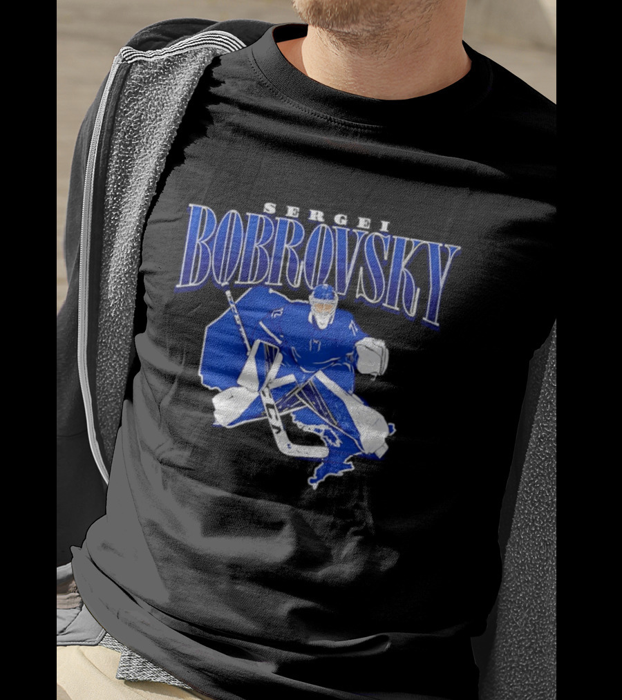 Sergei Bobrovsky Hockey Goalie Blue And White Skater T-Shirt