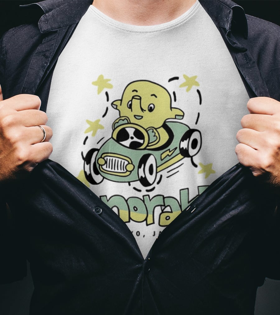 Anorak Tokyo Japan Elephant Cartoon In Car With Stars T-Shirt