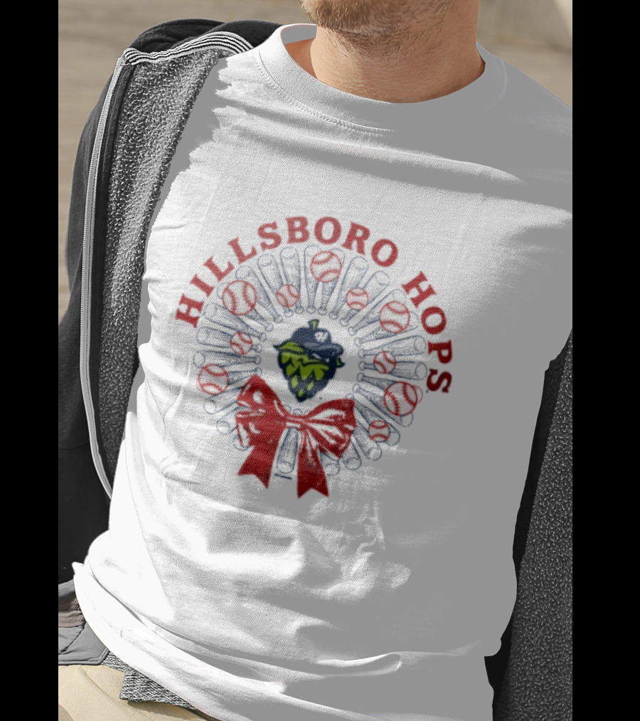 Hillsboro Hops Baseball Christmas Wreath Holiday Bow T-Shirt
