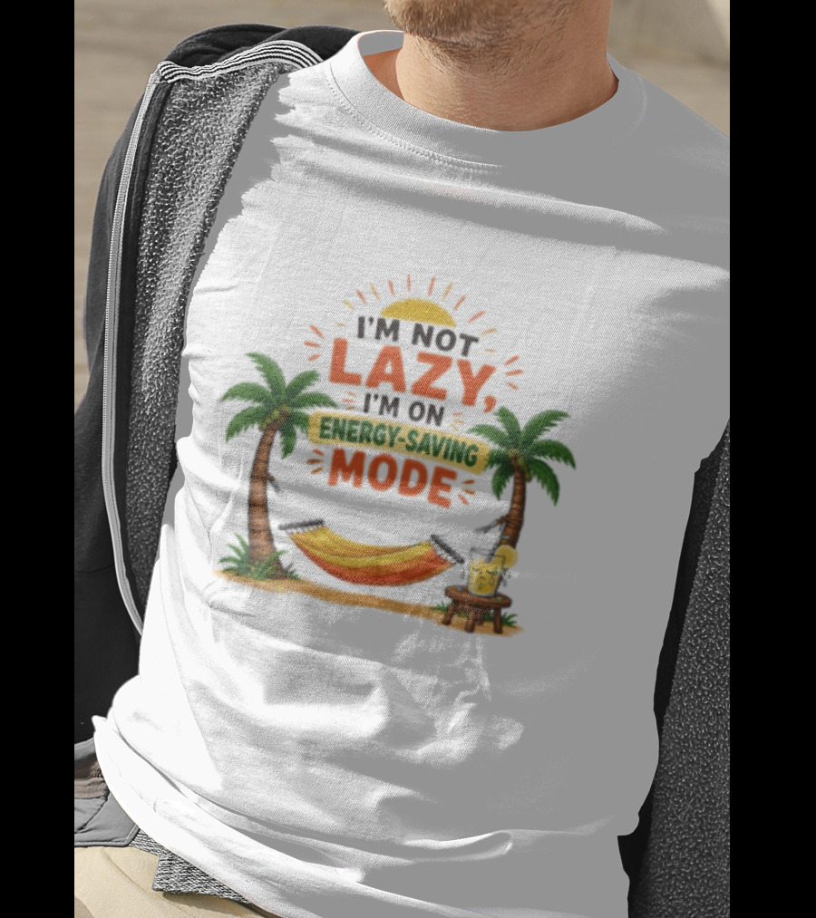 I'm Not Lazy I'm On Energy Saving Mode Tropical Summer Vacation Hammock Palms Sun T-Shirt