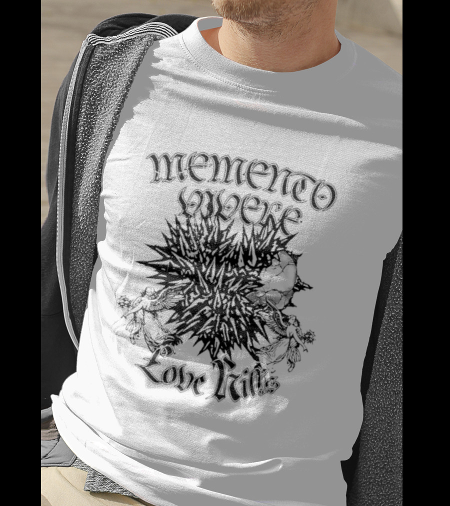 Memento Vivere Love Kills Gothic Latin Skull Flower T-Shirt