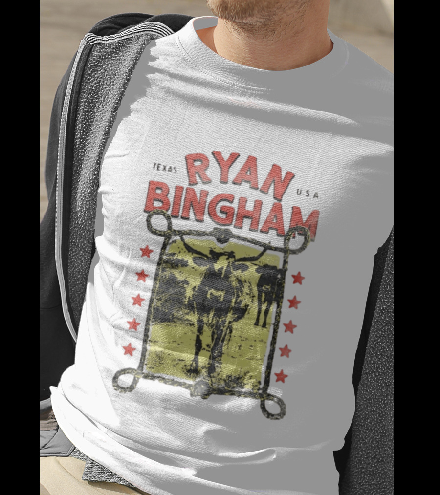 Texas Ryan Bingham Longhorn Cattle U.S.A Stars T-Shirt