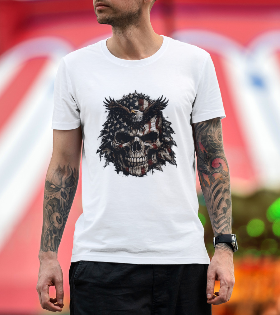 American Flag Eagle Skull USA Patriotic T-Shirt