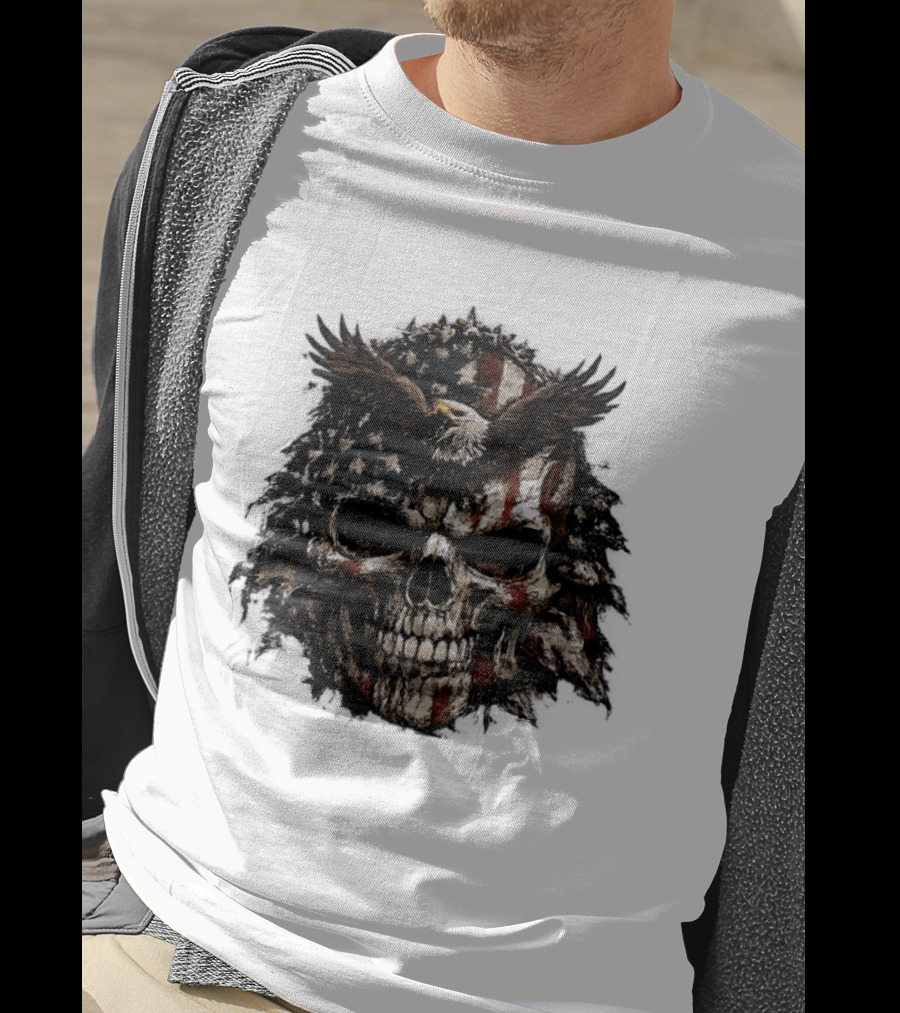American Flag Eagle Skull USA Patriotic T-Shirt