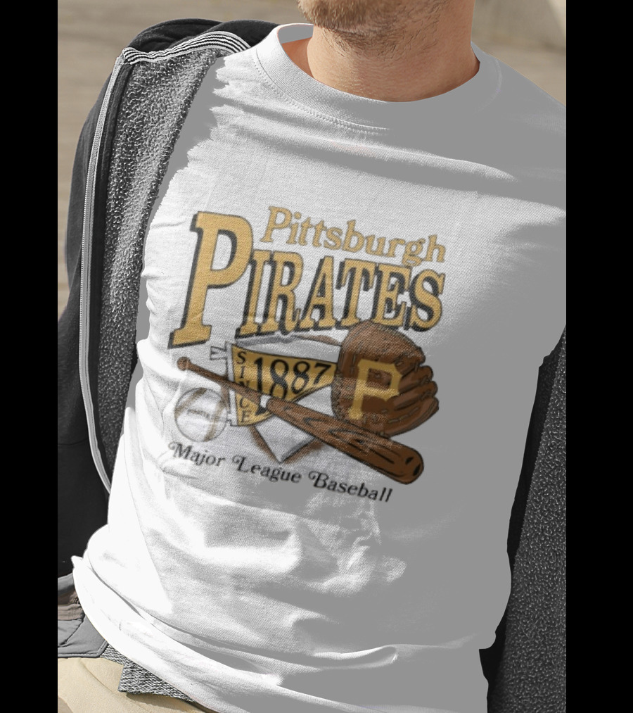 Pittsburgh Pirates Since 1887 Major League Baseball Bat Glove Patch Ball T-Shirt