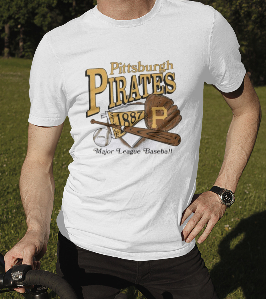 Pittsburgh Pirates Since 1887 Major League Baseball Bat Glove Patch Ball T-Shirt
