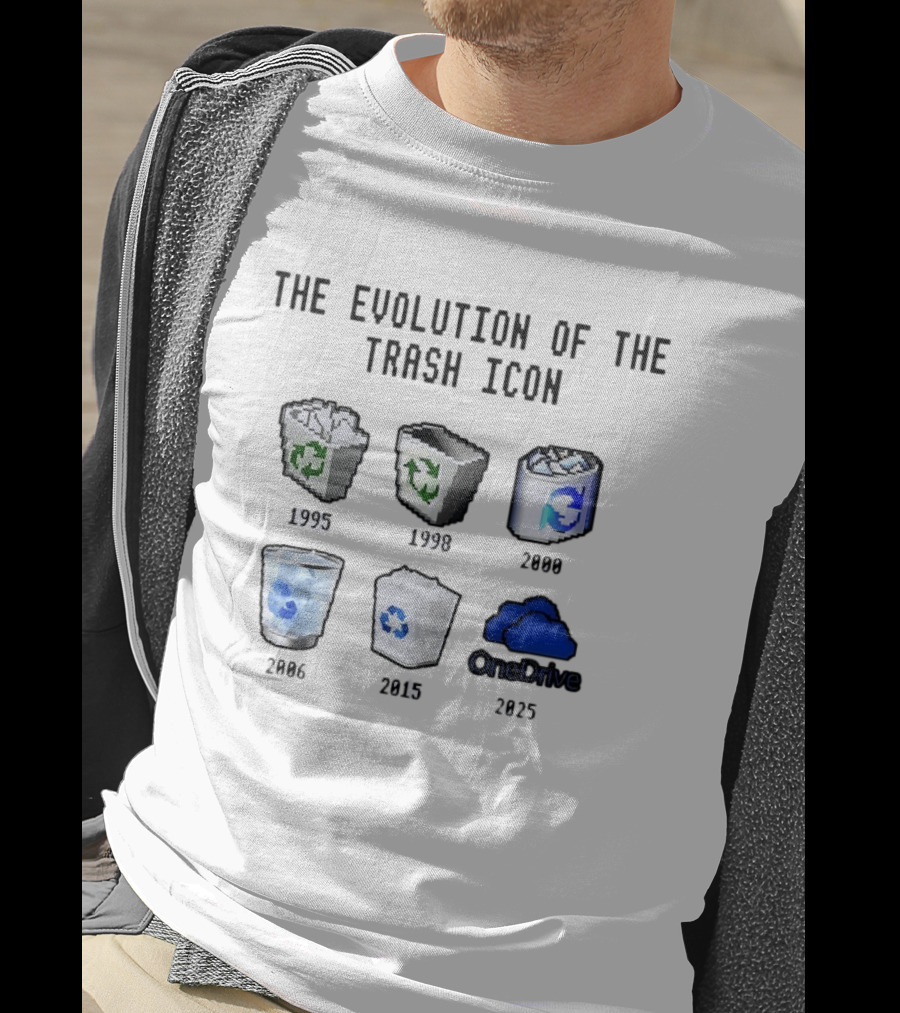 The Evolution Of The Trash Icon 1995 To 2025 Windows Recycle Bin And OneDrive Transformation T-Shirt