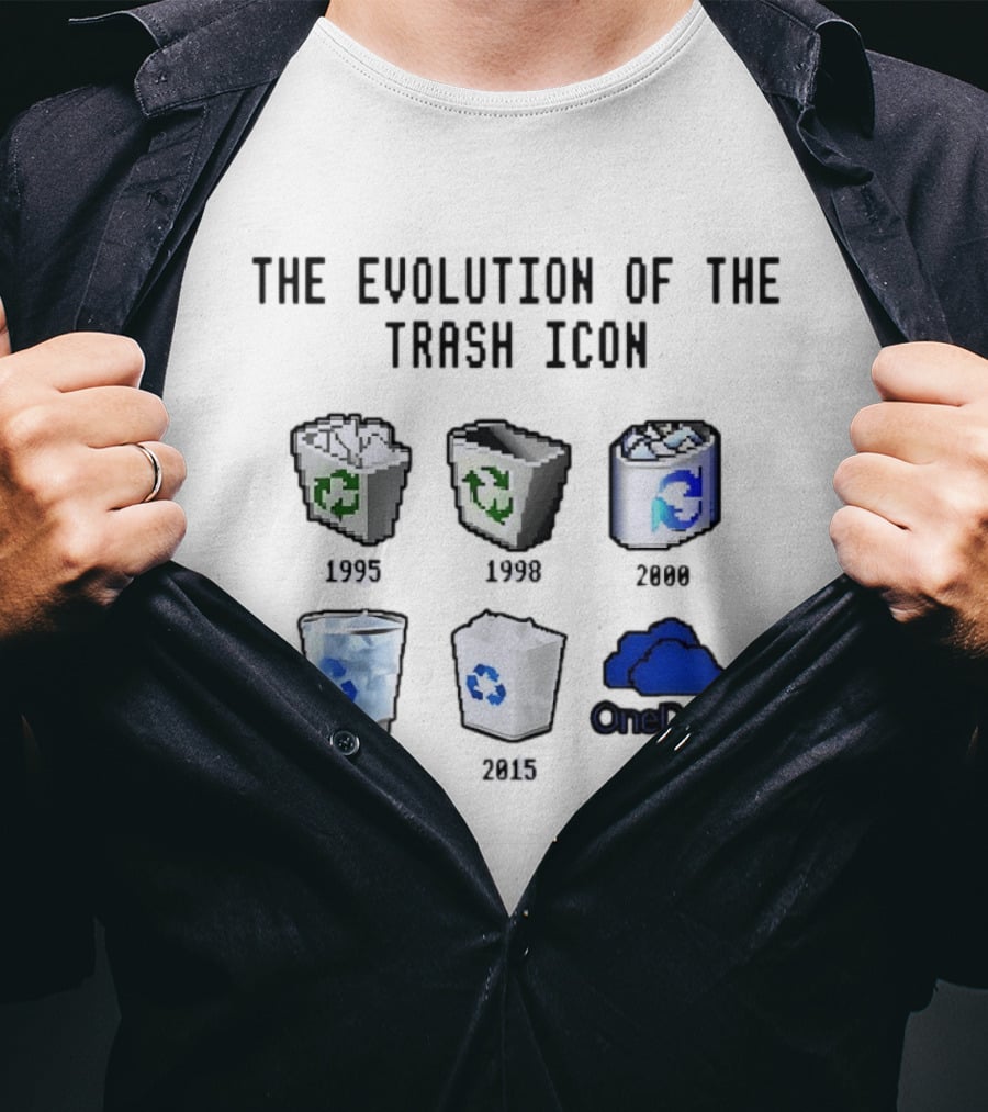 The Evolution Of The Trash Icon 1995 To 2025 Windows Recycle Bin And OneDrive Transformation T-Shirt