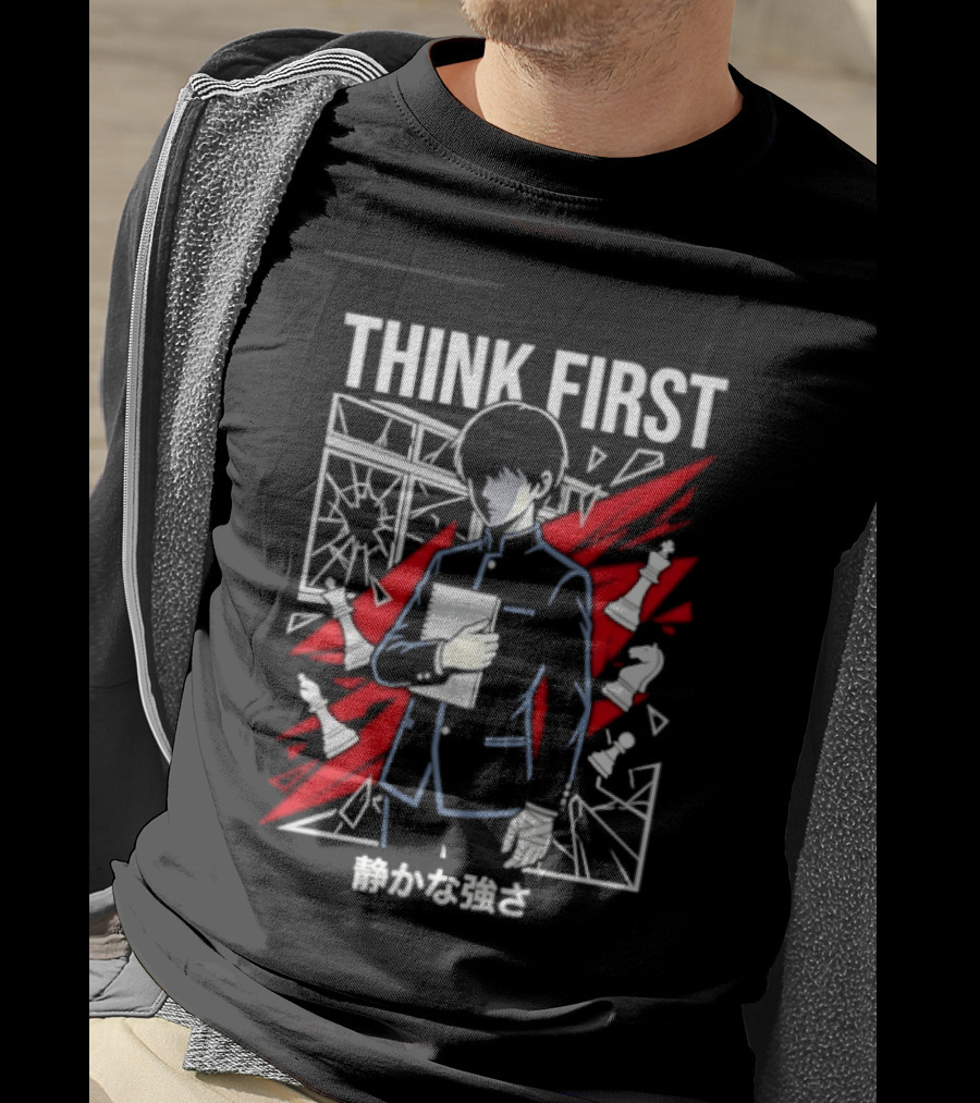 Think First Shizukana Tsuyosa Anime Chess Character With Red And White T-Shirt