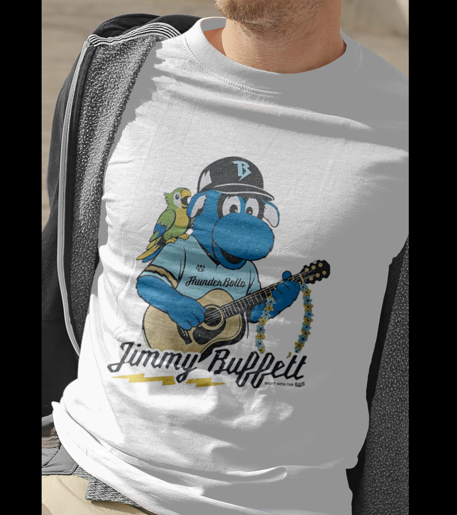 Jimmy Buffett Thunder Bolts Parrot Baseball Mascot Playing Guitar T-Shirt