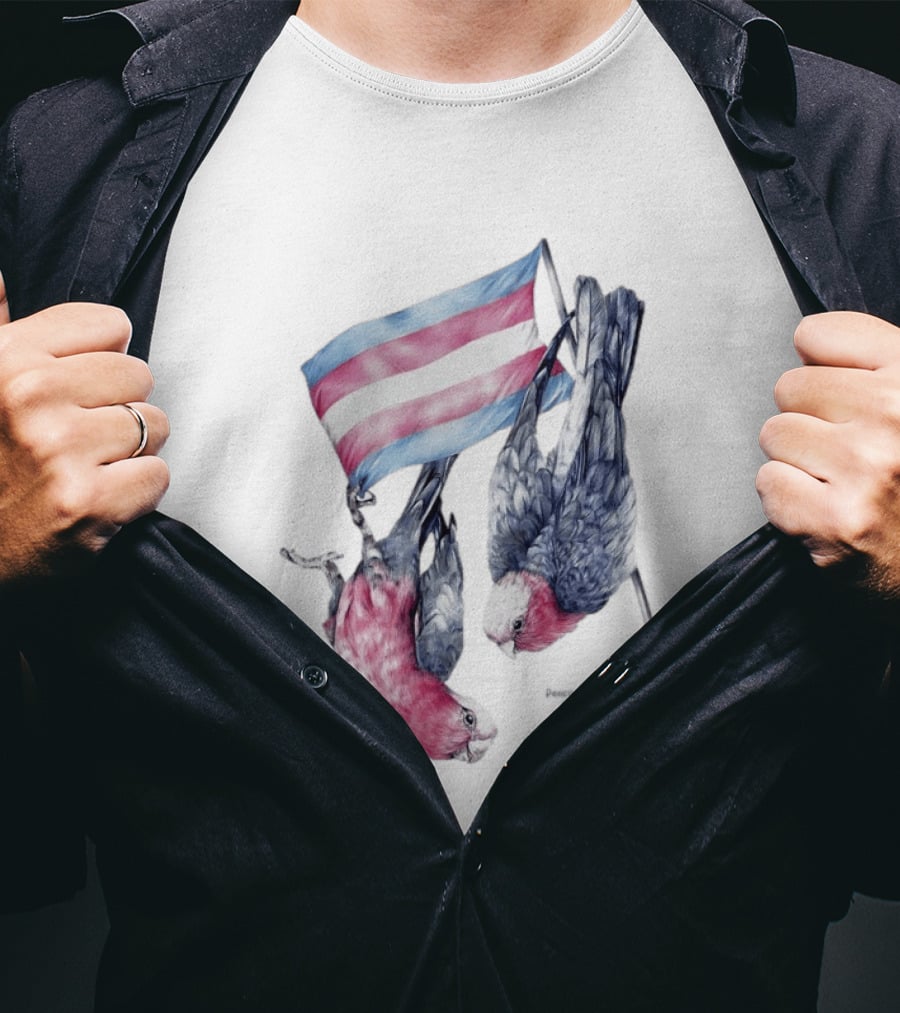 Trans Pride Flag Galah Parrots By Kayla Reay T-Shirt