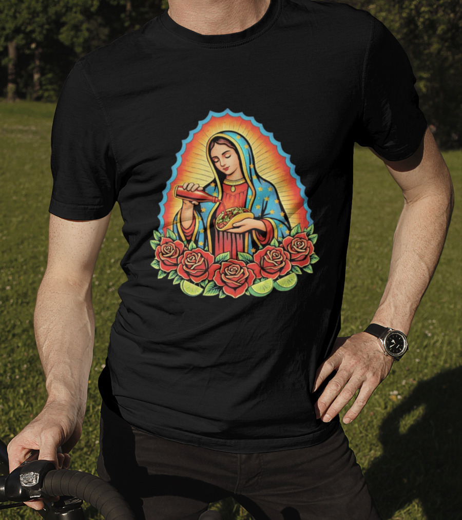 Our Lady Of Guadalupe Hot Sauce Taco With Roses And Lime T-Shirt