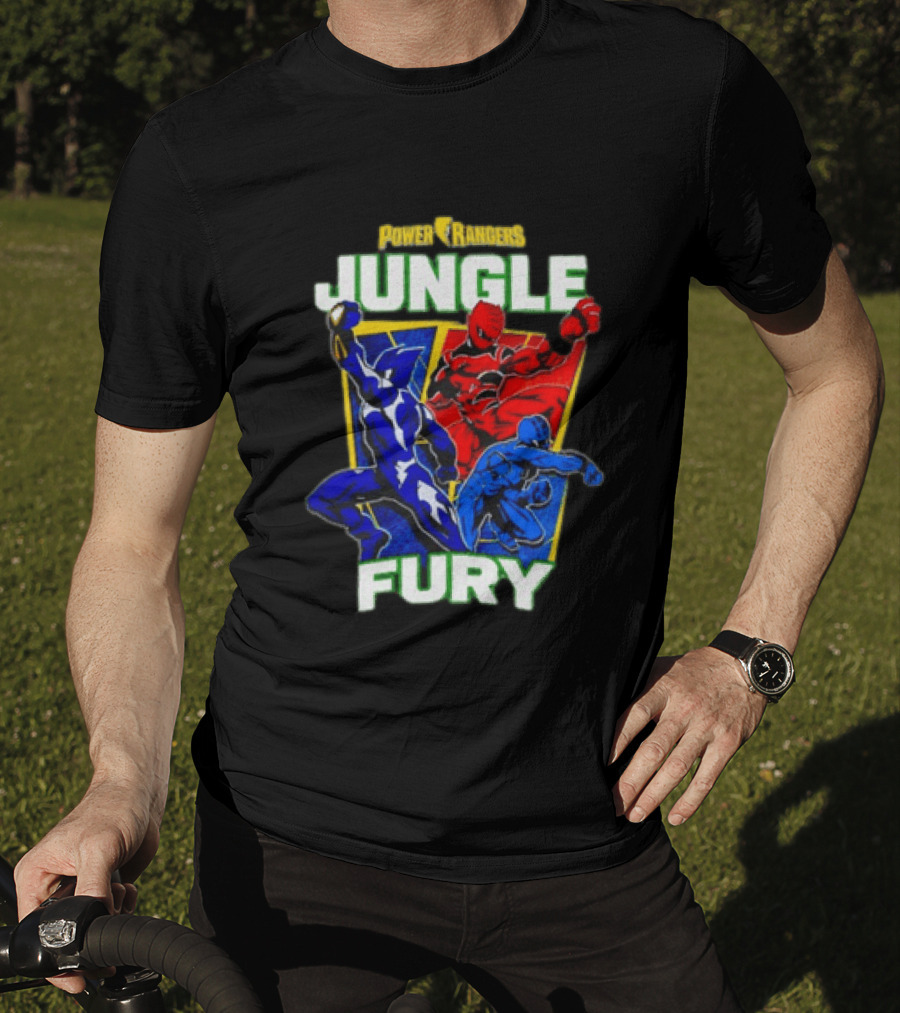 Power Rangers Jungle Fury Red And Blue Rangers Action Poses T-Shirt