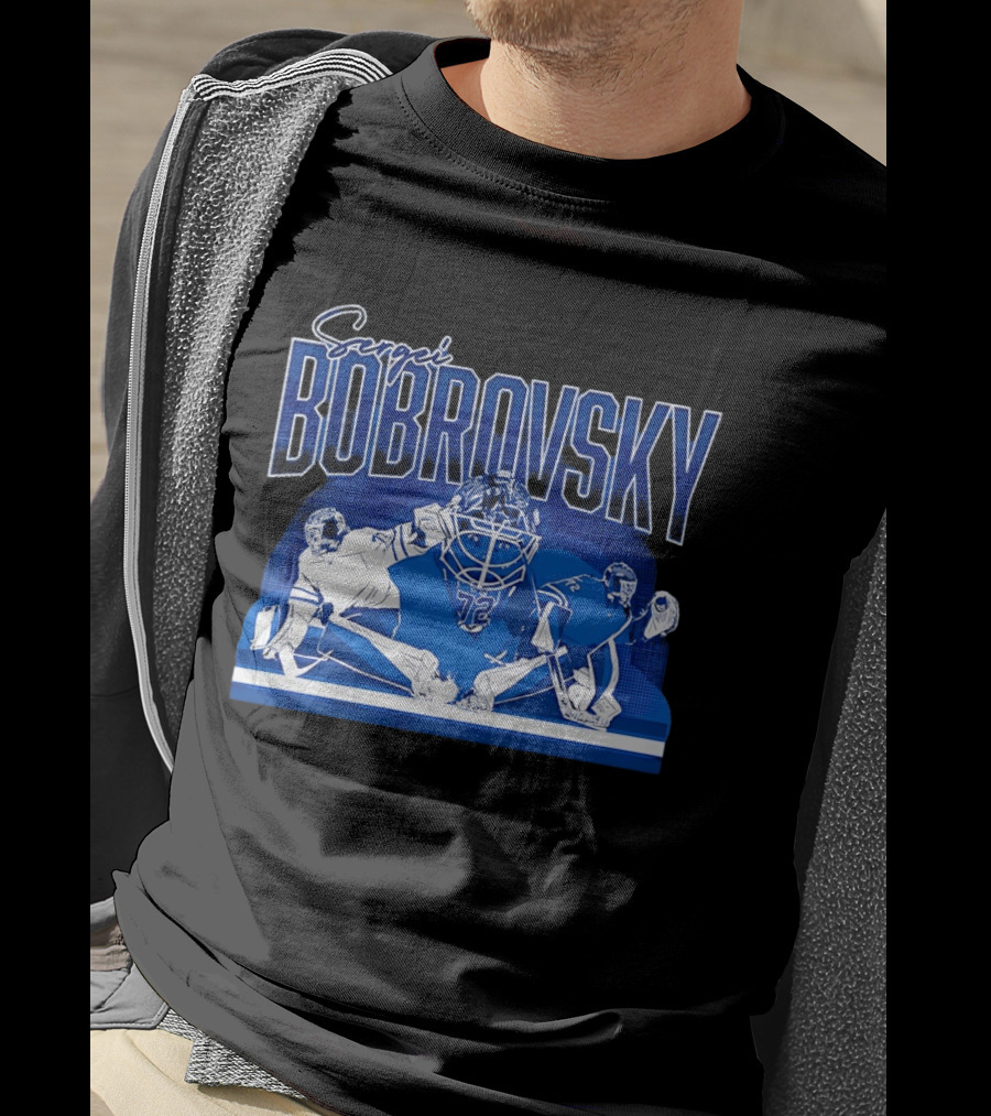Sergei Bobrovsky Number 72 Blue And White Hockey Goalie Action Toronto Maple Leafs NHL T-Shirt