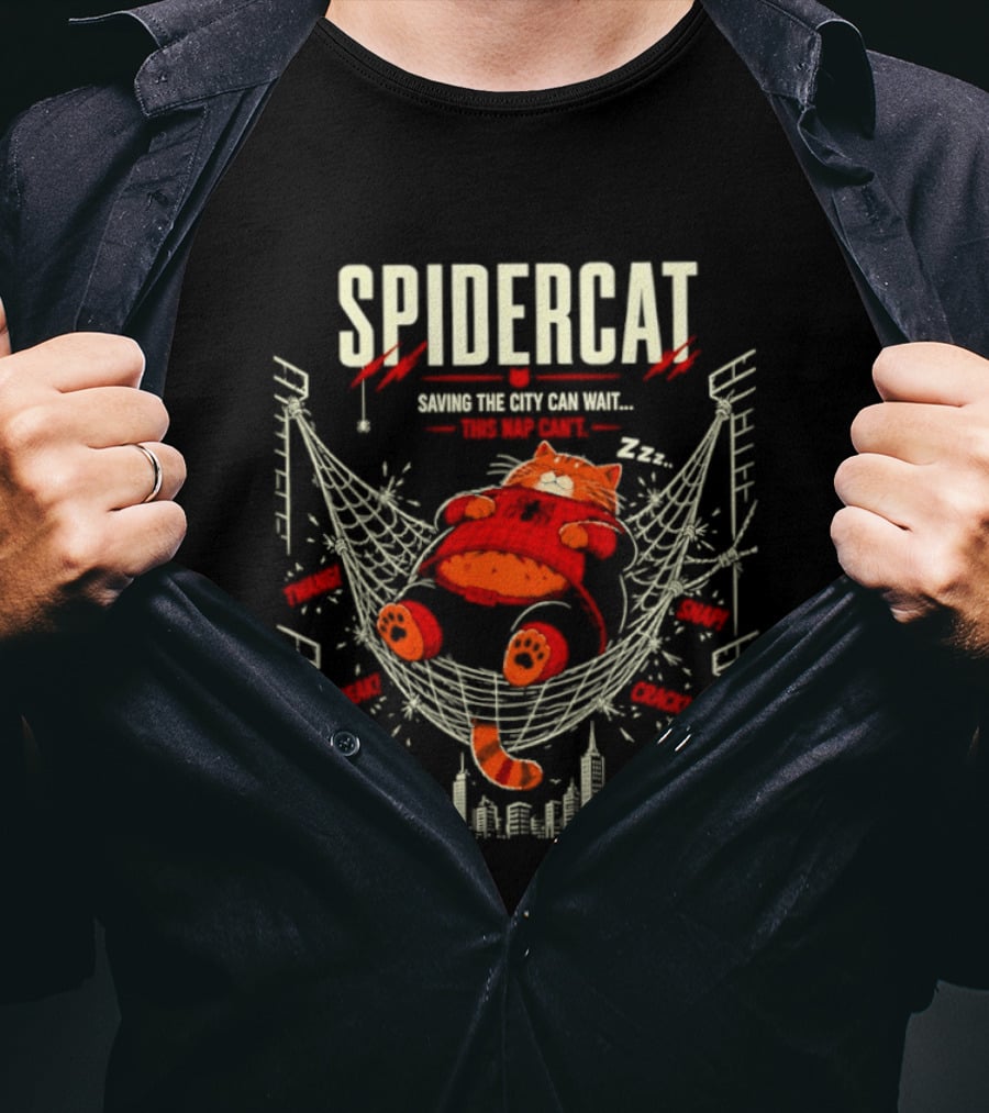 Spidercat Saving The City Can Wait This Nap Can T-Shirt