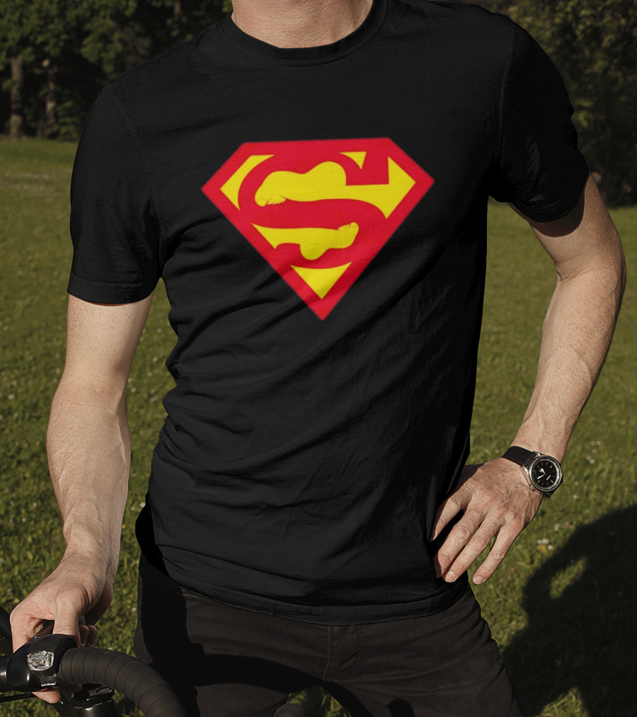 Superfeet Superman Inspired Red Yellow Emblem With Feet T-Shirt