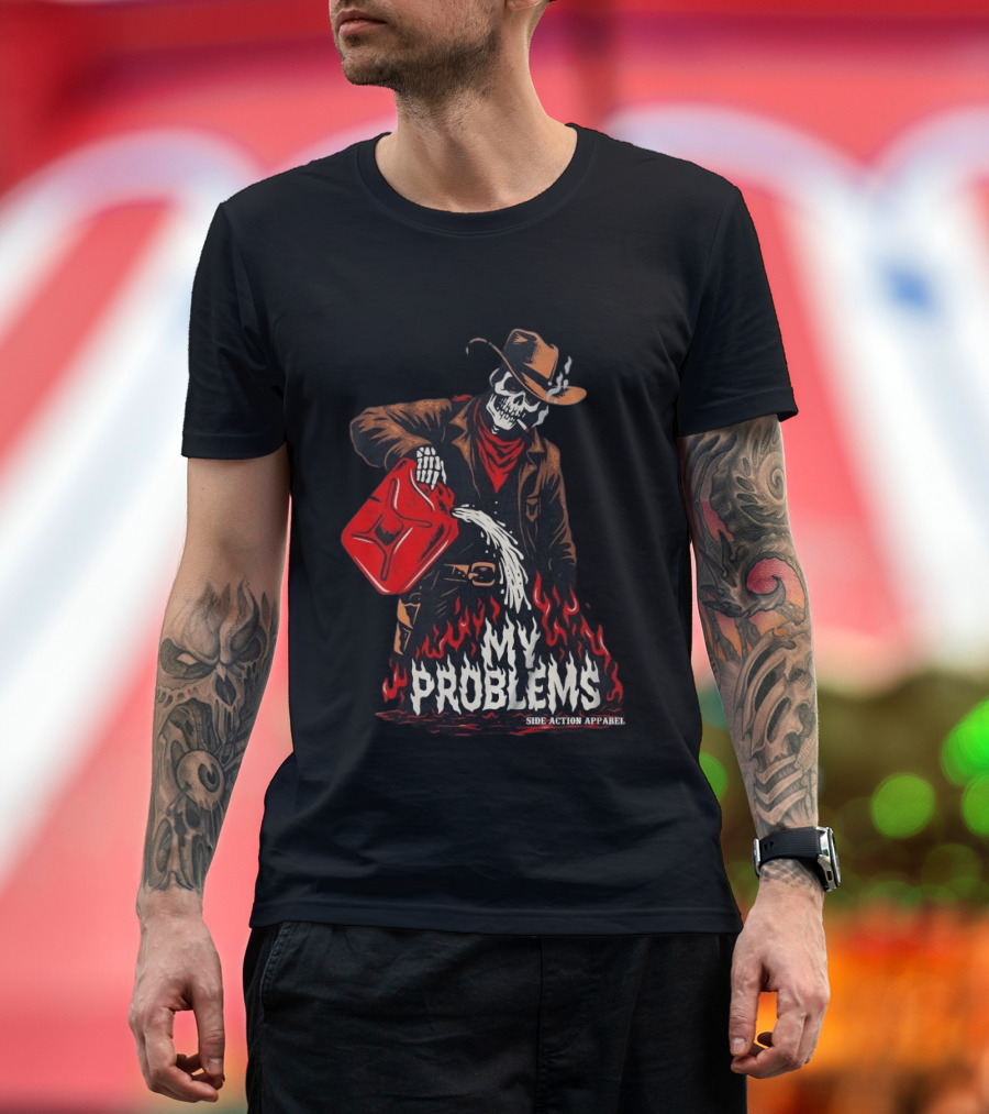 Fueling My Problems Skeleton Cowboy Side Action T-Shirt