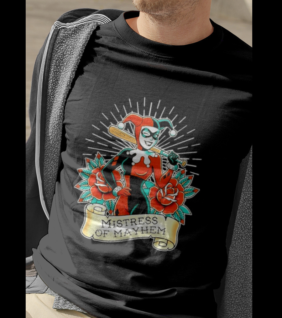 Harley Quinn DC Comics Mistress Of Mayhem Roses And Bat T-Shirt