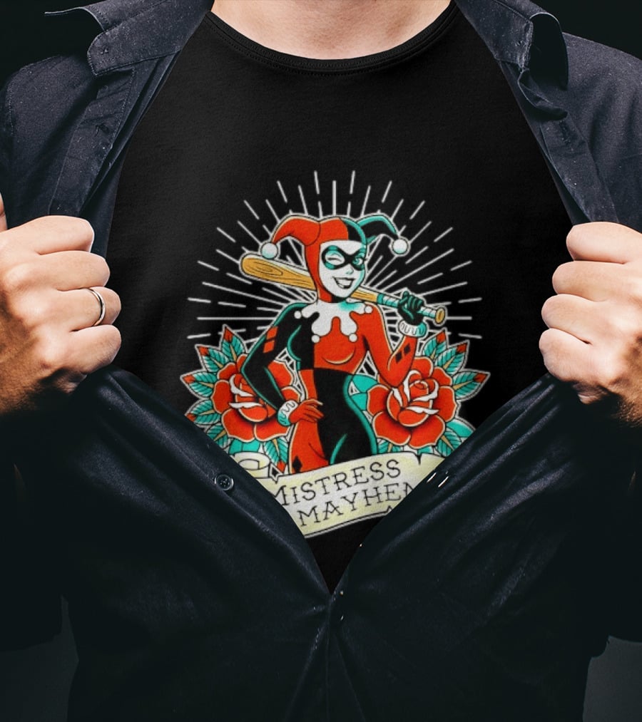 Harley Quinn DC Comics Mistress Of Mayhem Roses And Bat T-Shirt