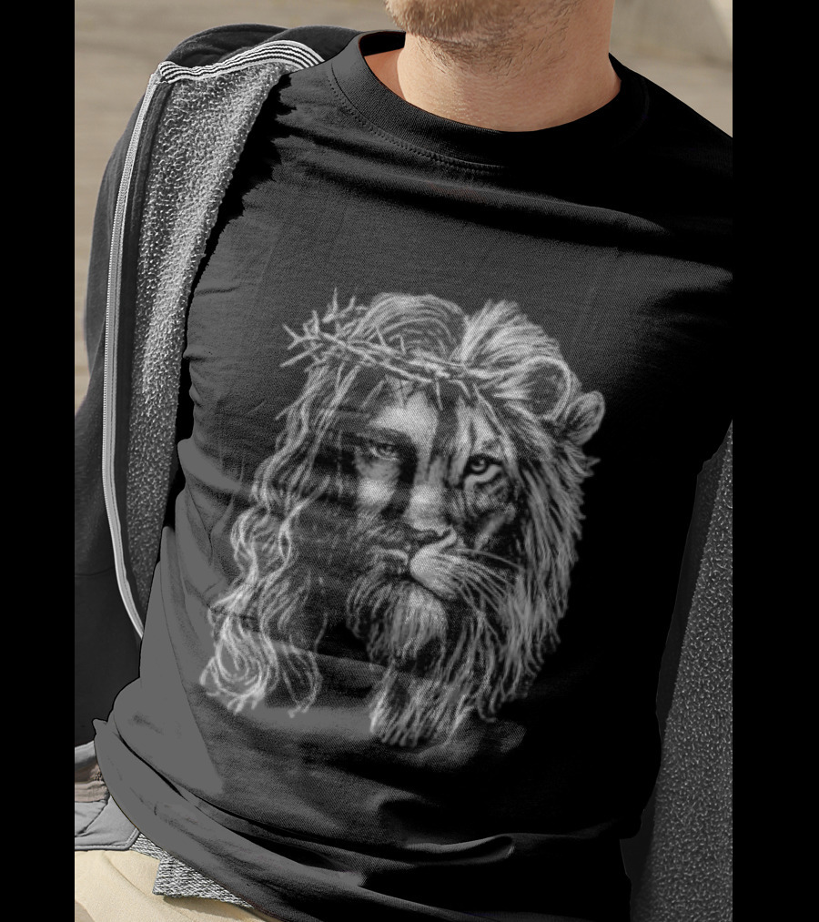 Jesus Christ Lion Crown Of Thorns Christian Symbolism T-Shirt