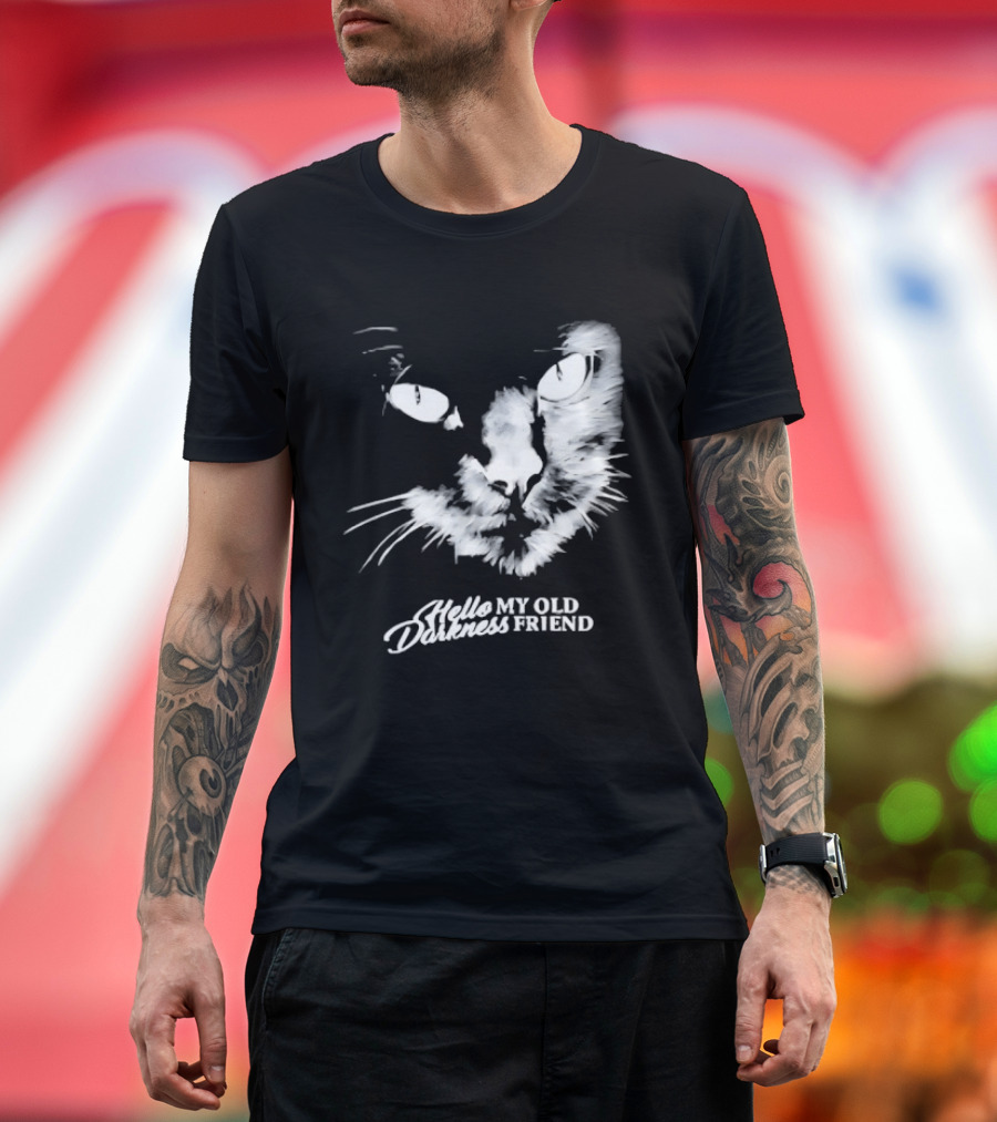 Hello Darkness My Old Friend Cat Face Simon And Garfunkel T-Shirt