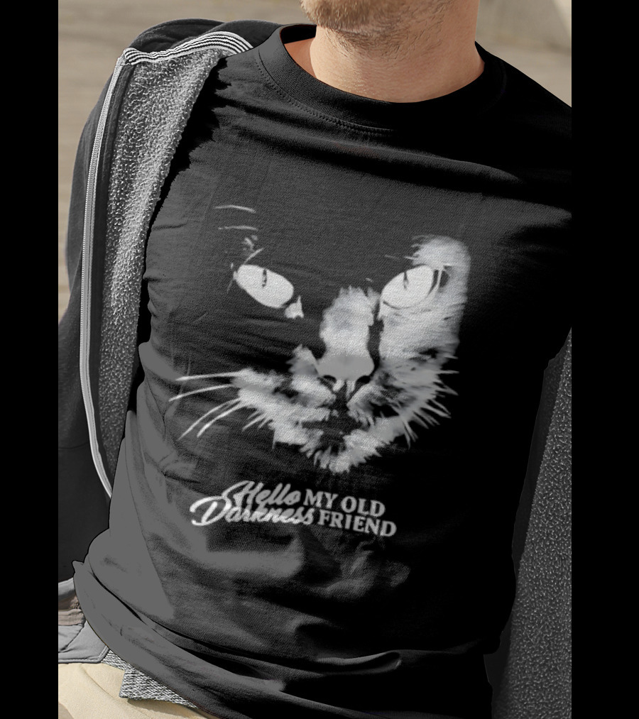 Hello Darkness My Old Friend Cat Face Simon And Garfunkel T-Shirt
