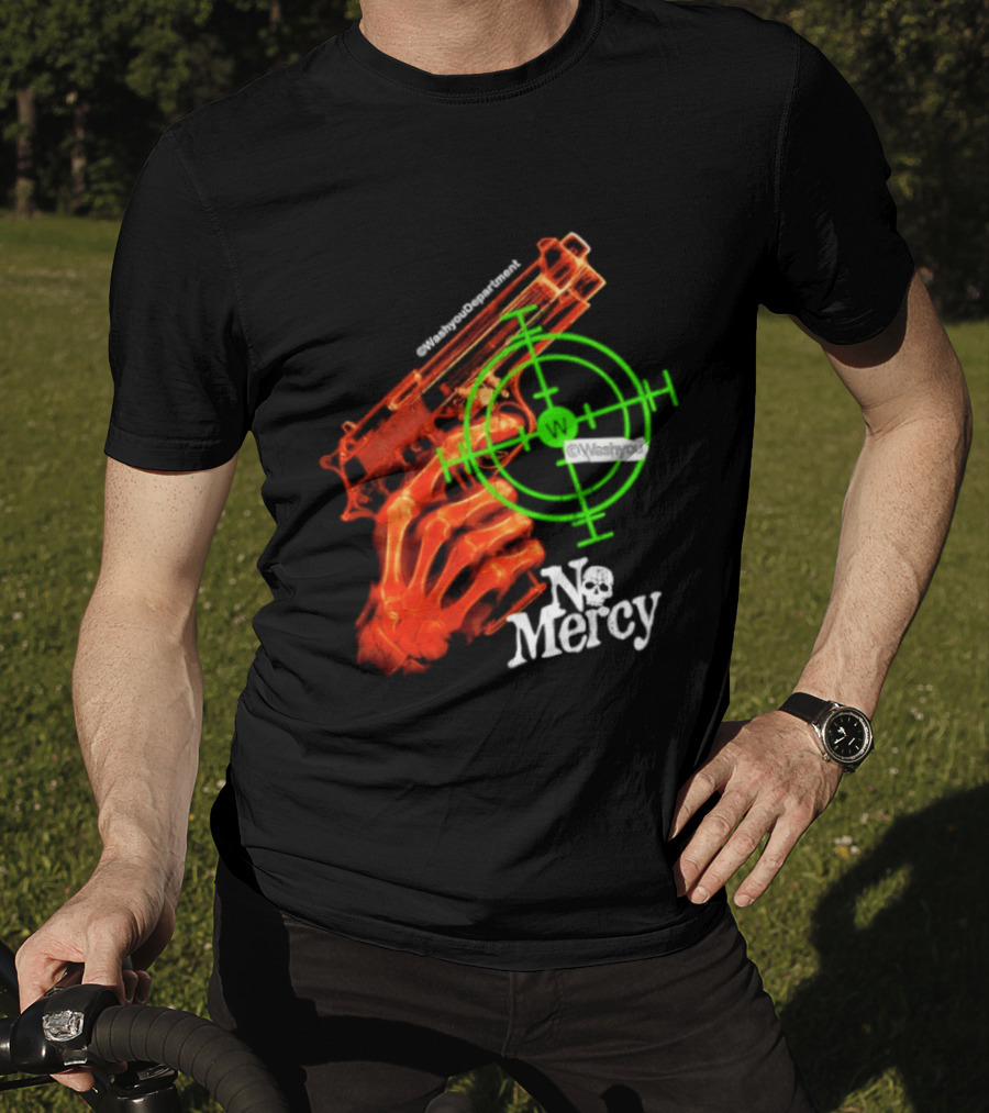 No Mercy Skeleton Hand Gun Green Target Scope T-Shirt