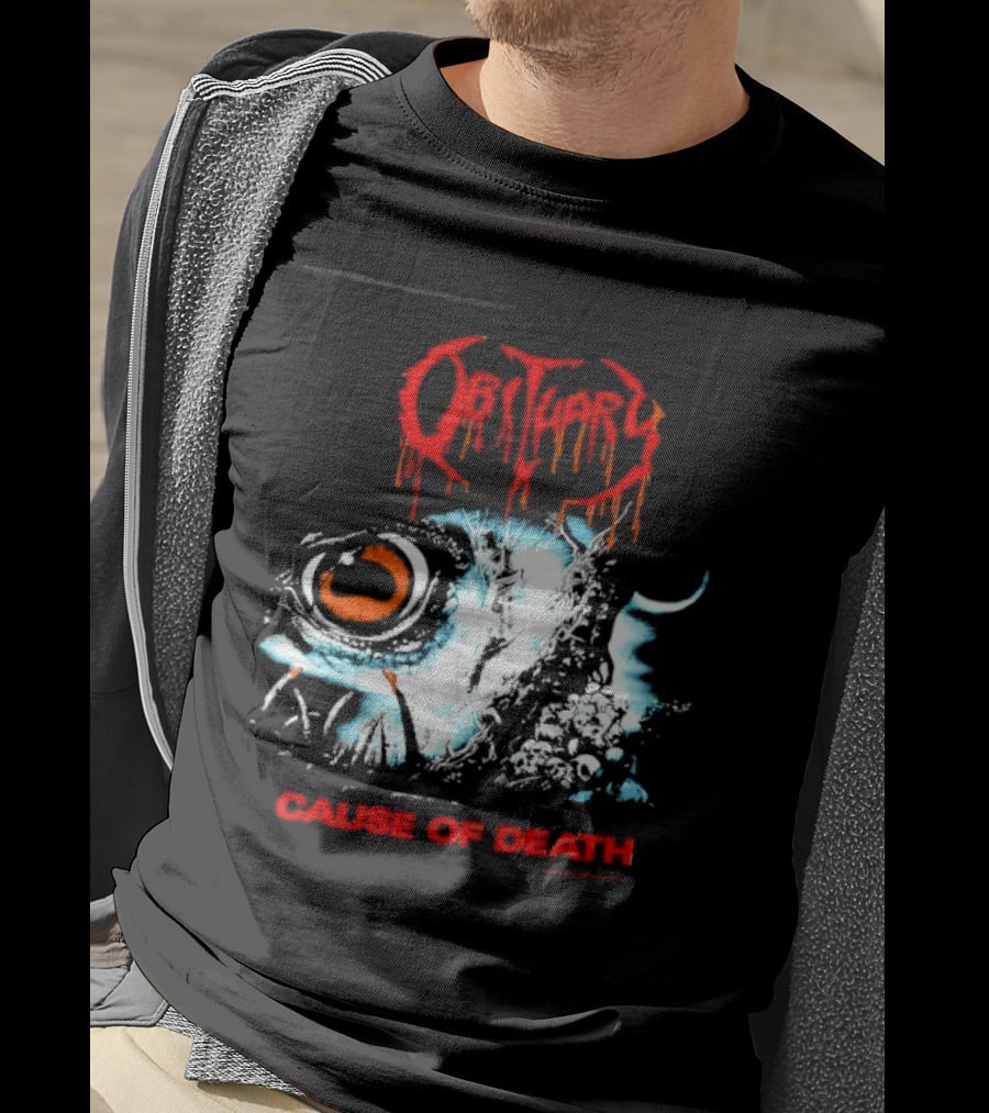 Obituary Cause Of Death Eye Metal Band With Orange Red T-Shirt