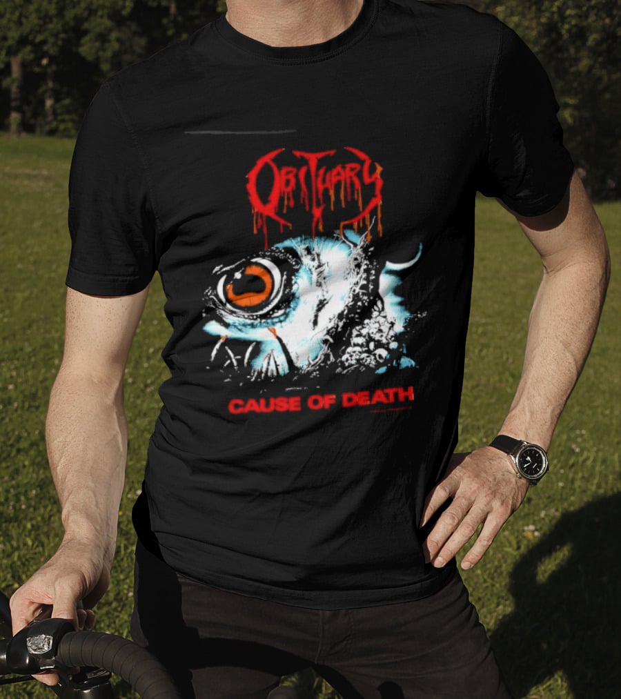 Obituary Cause Of Death Eye Metal Band With Orange Red T-Shirt