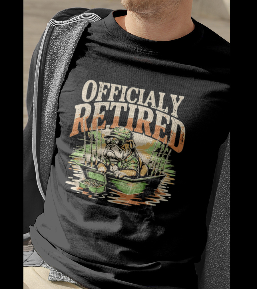 Officially Retired Bulldog Fishing Boat Adventure T-Shirt