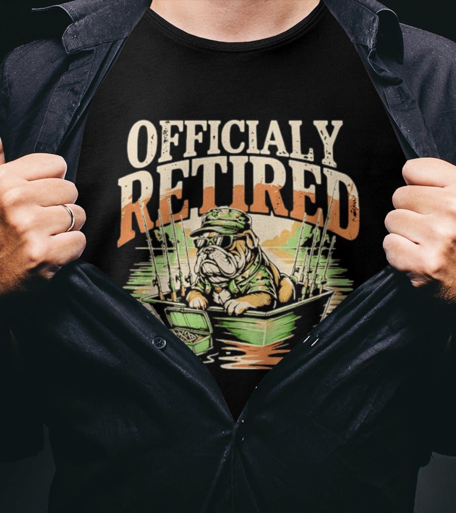 Officially Retired Bulldog Fishing Boat Adventure T-Shirt