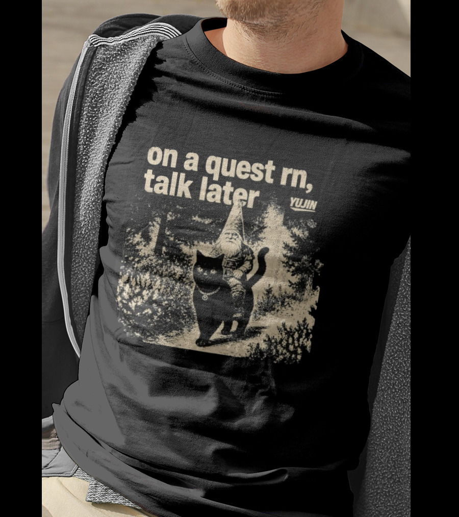 On A Quest RN Talk Later Yujin Gnome Riding Black Cat T-Shirt