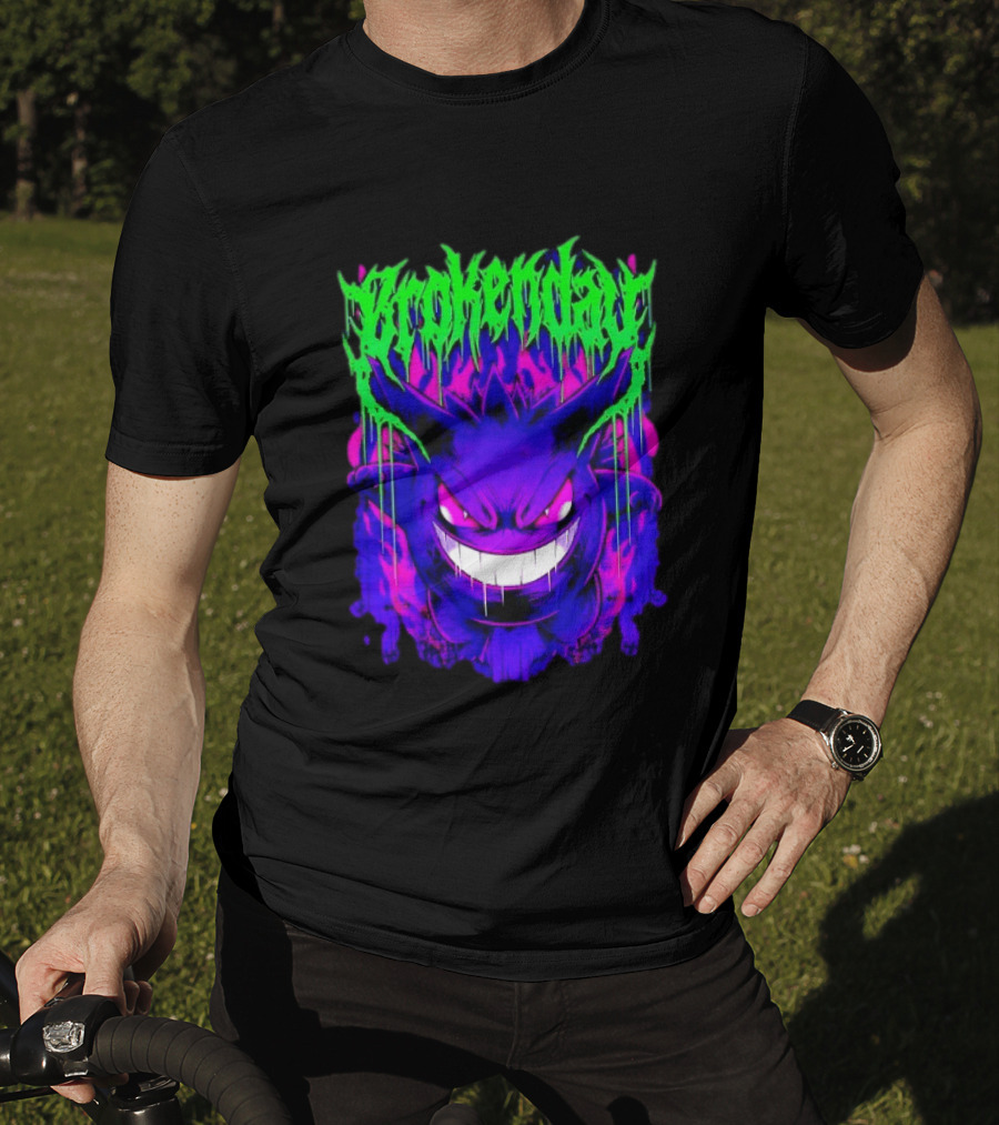 Brokey Day Gengar Pokemon Ghost Type Metal Band T-Shirt
