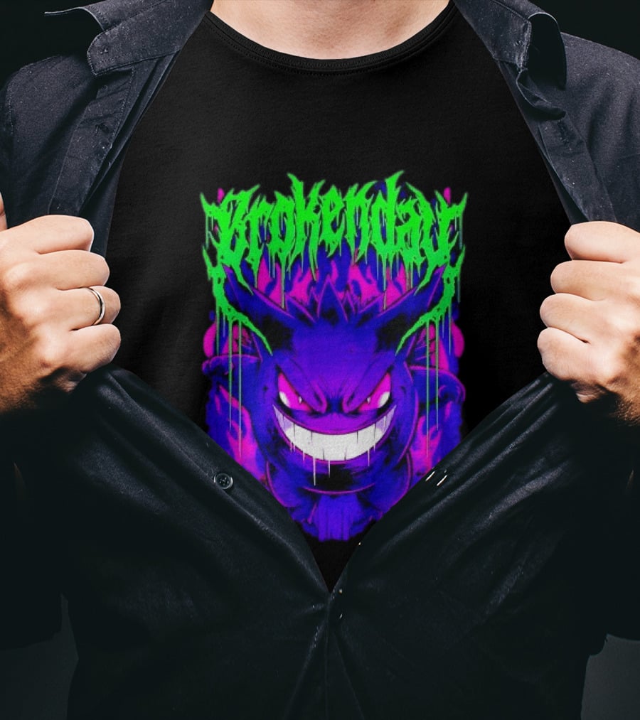 Brokey Day Gengar Pokemon Ghost Type Metal Band T-Shirt