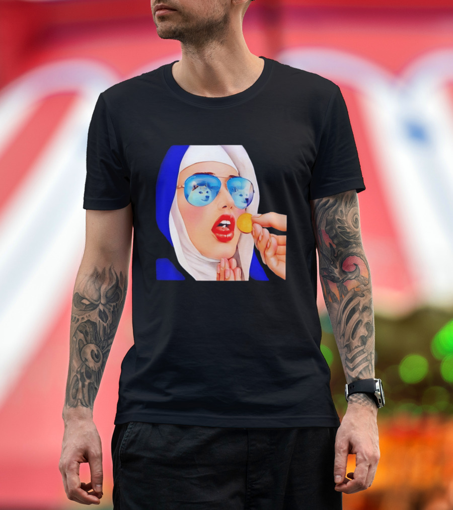 Doge Nun Sunglasses Reflection Communion Meme T-Shirt