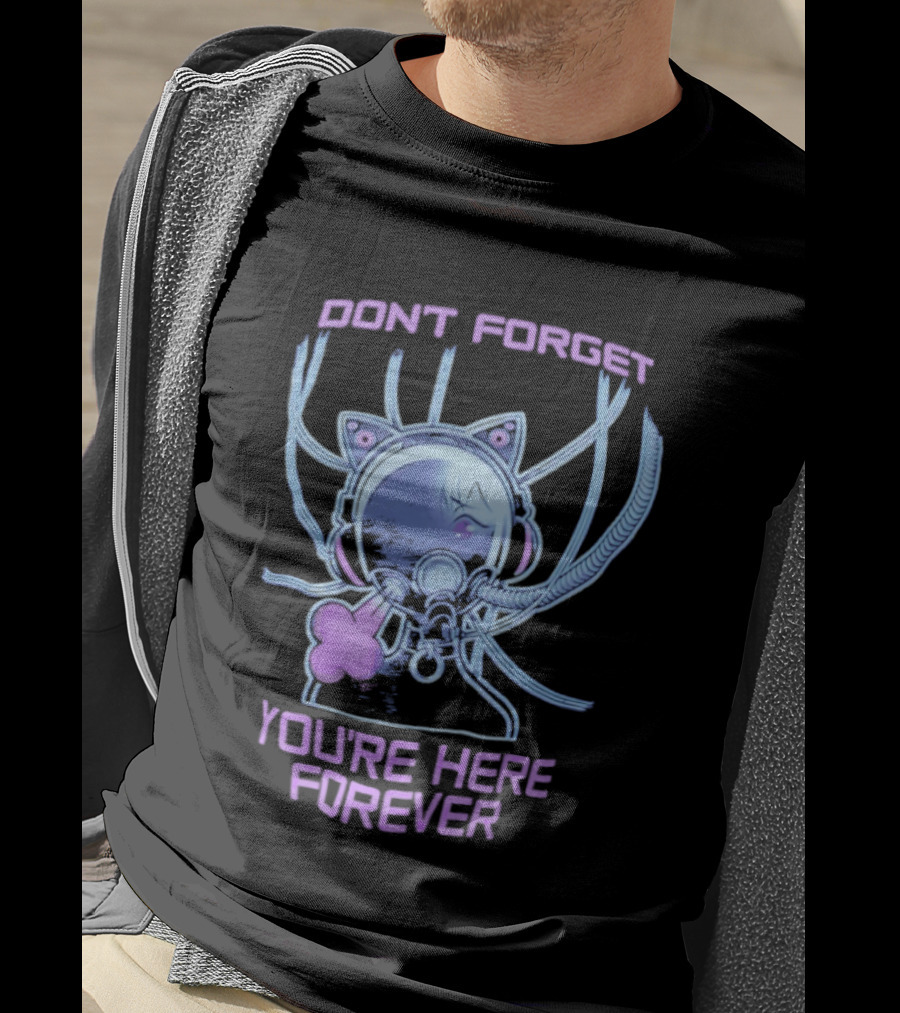 Don't Forget You're Here Forever Cyberpunk Cat Girl Visor And Cables T-Shirt