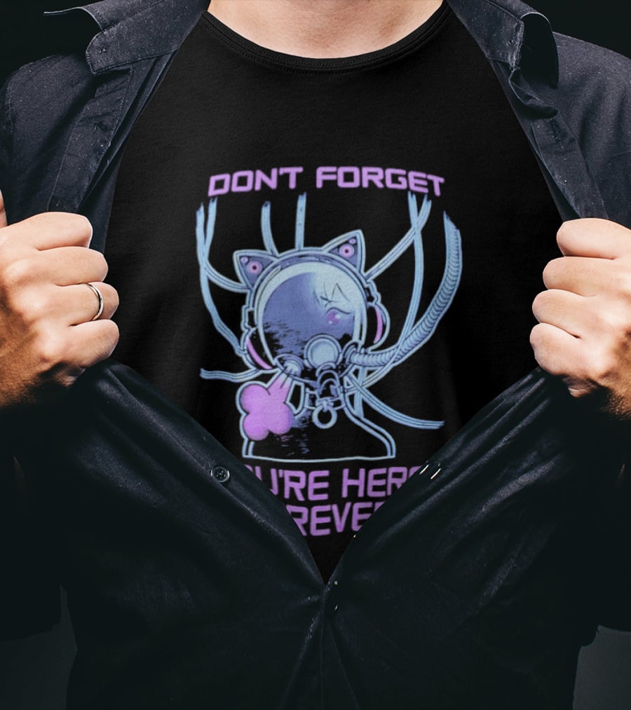 Don't Forget You're Here Forever Cyberpunk Cat Girl Visor And Cables T-Shirt