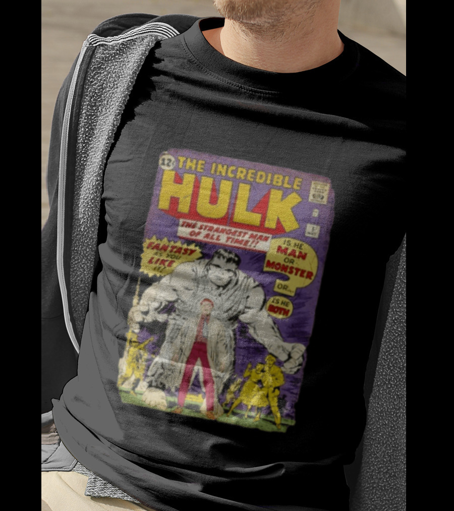 The Incredible Hulk The Strangest Man Of All Time Fantasy Comic Cover Is He Man Or Monster T-Shirt