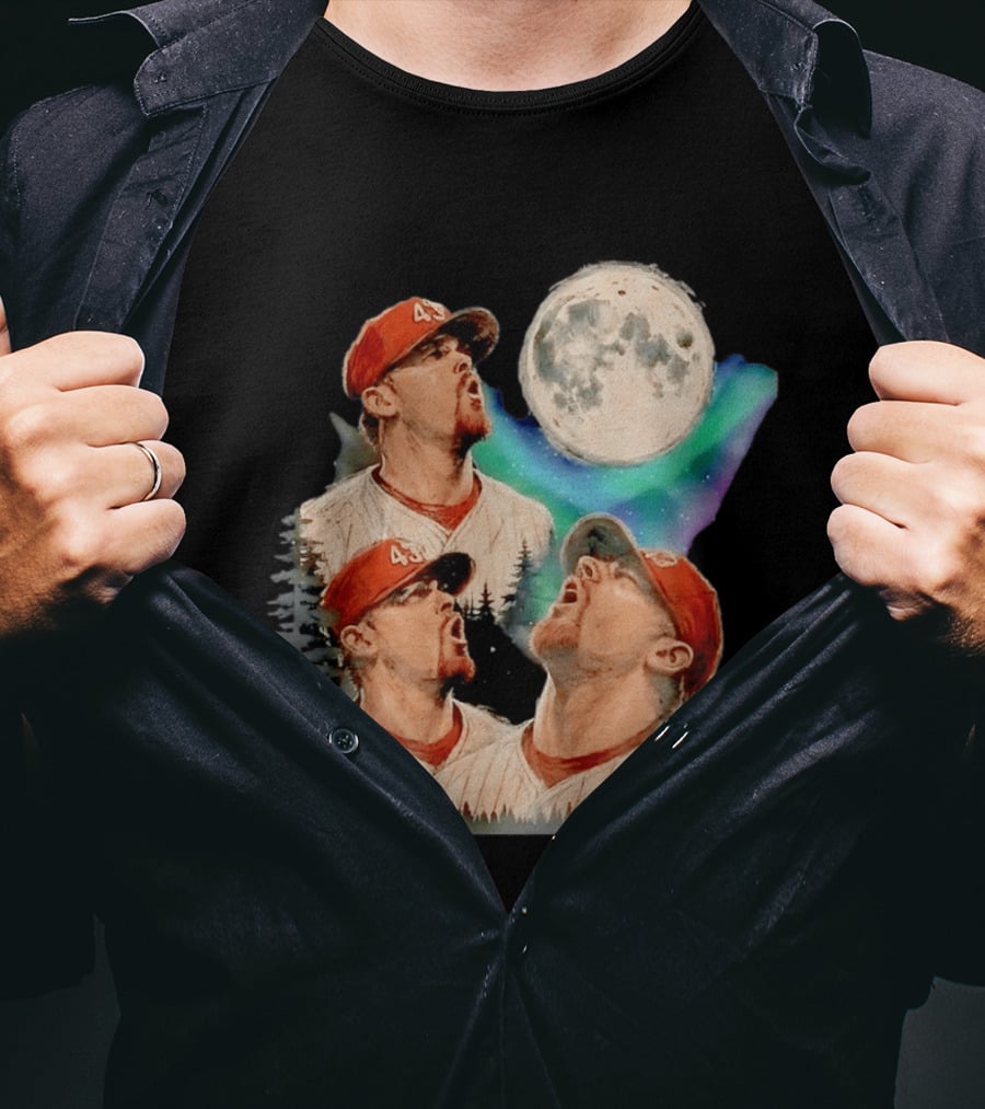 Baseball Player 43 Moon Howling Forest T-Shirt