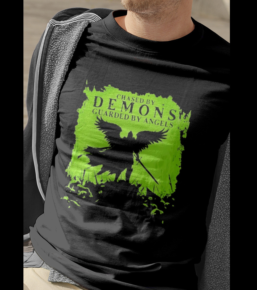 Chased By Demons Guarded By Angels Warrior Wings Sword T-Shirt