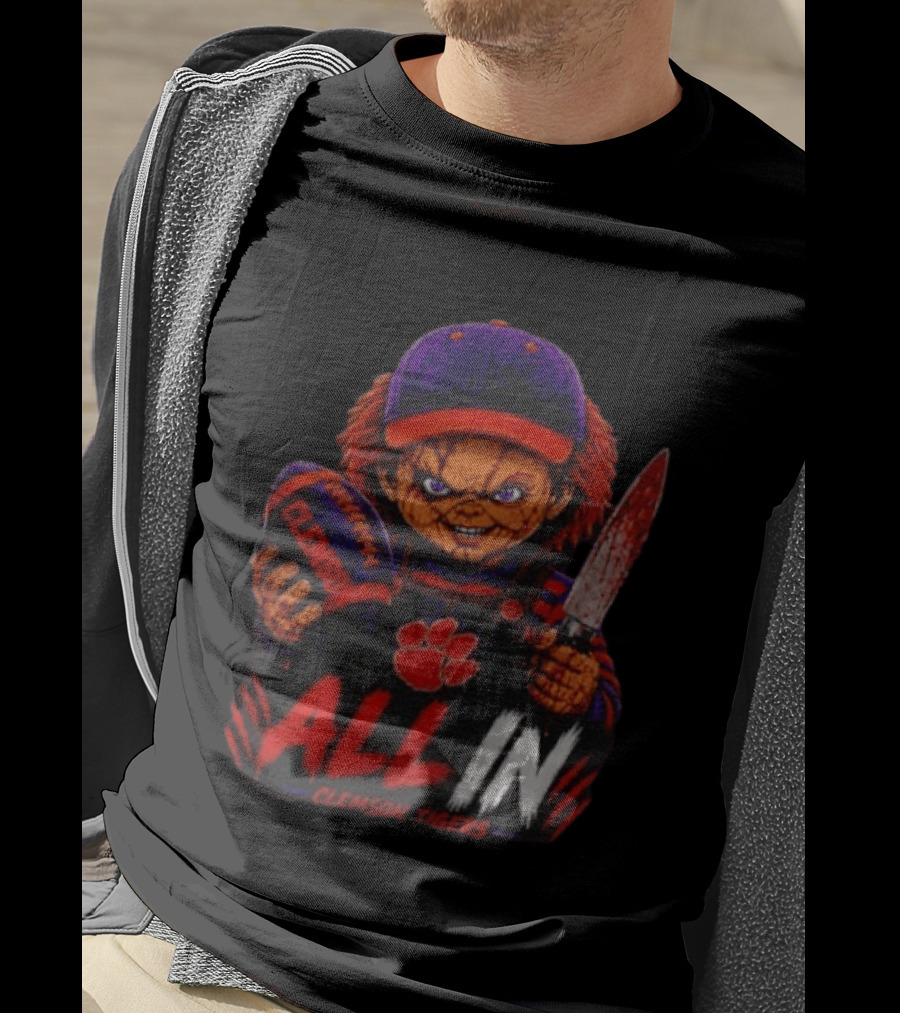 Chucky Clemson Tigers All In College Football Horror Character Fan Gear T-Shirt