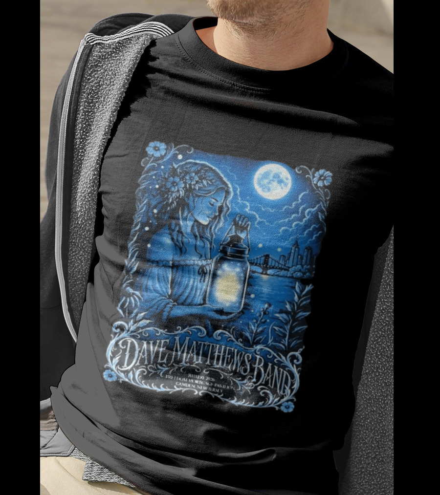 Dave Matthews Band July 10 2026 Freedom Mortgage Pavilion Camden New Jersey Moonlit Lantern And City Skyline T-Shirt