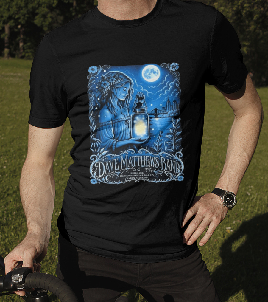 Dave Matthews Band July 10 2026 Freedom Mortgage Pavilion Camden New Jersey Moonlit Lantern And City Skyline T-Shirt