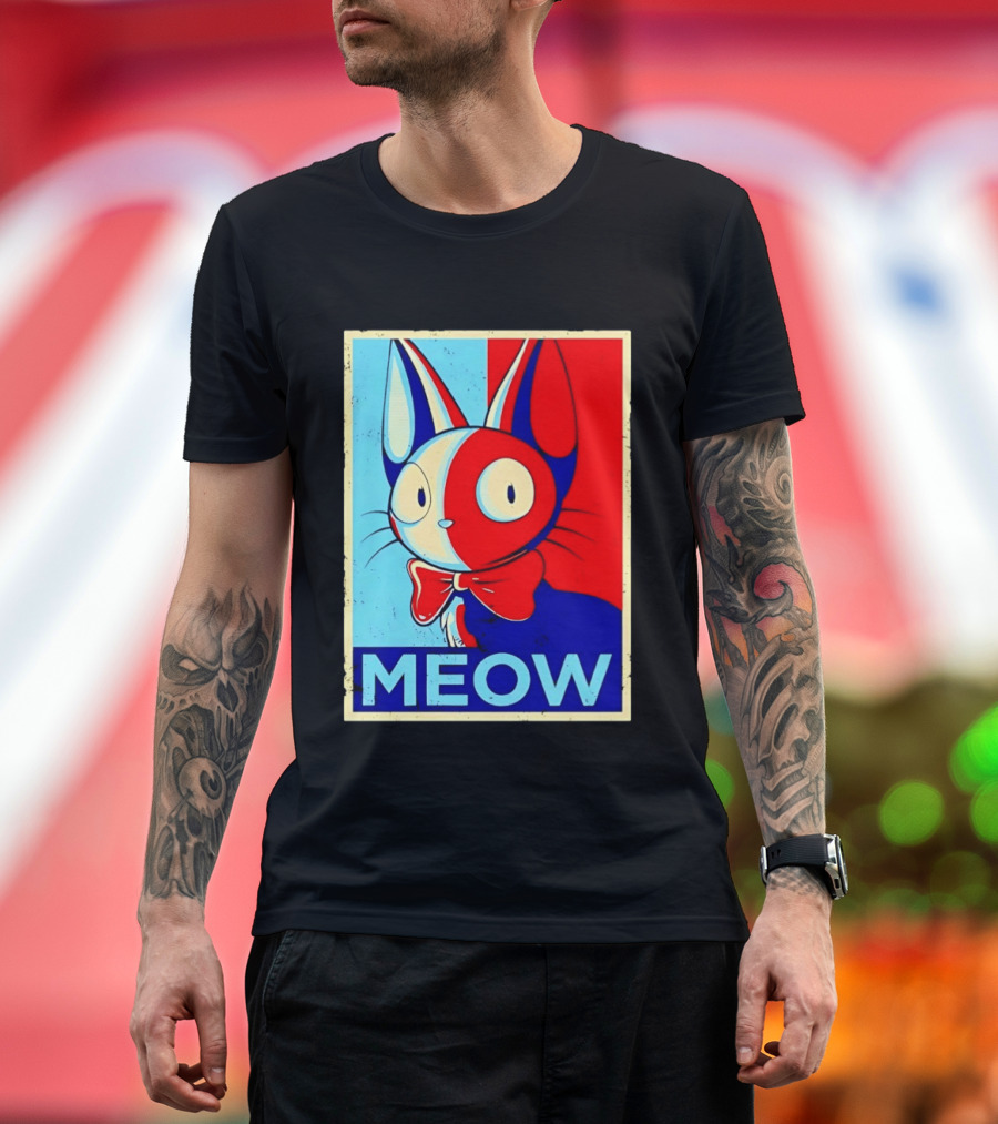Meow Red Blue Cat Bow Tie T-Shirt