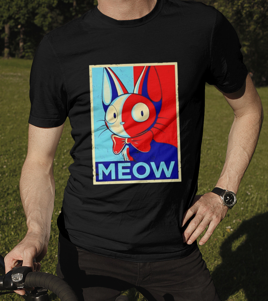 Meow Red Blue Cat Bow Tie T-Shirt