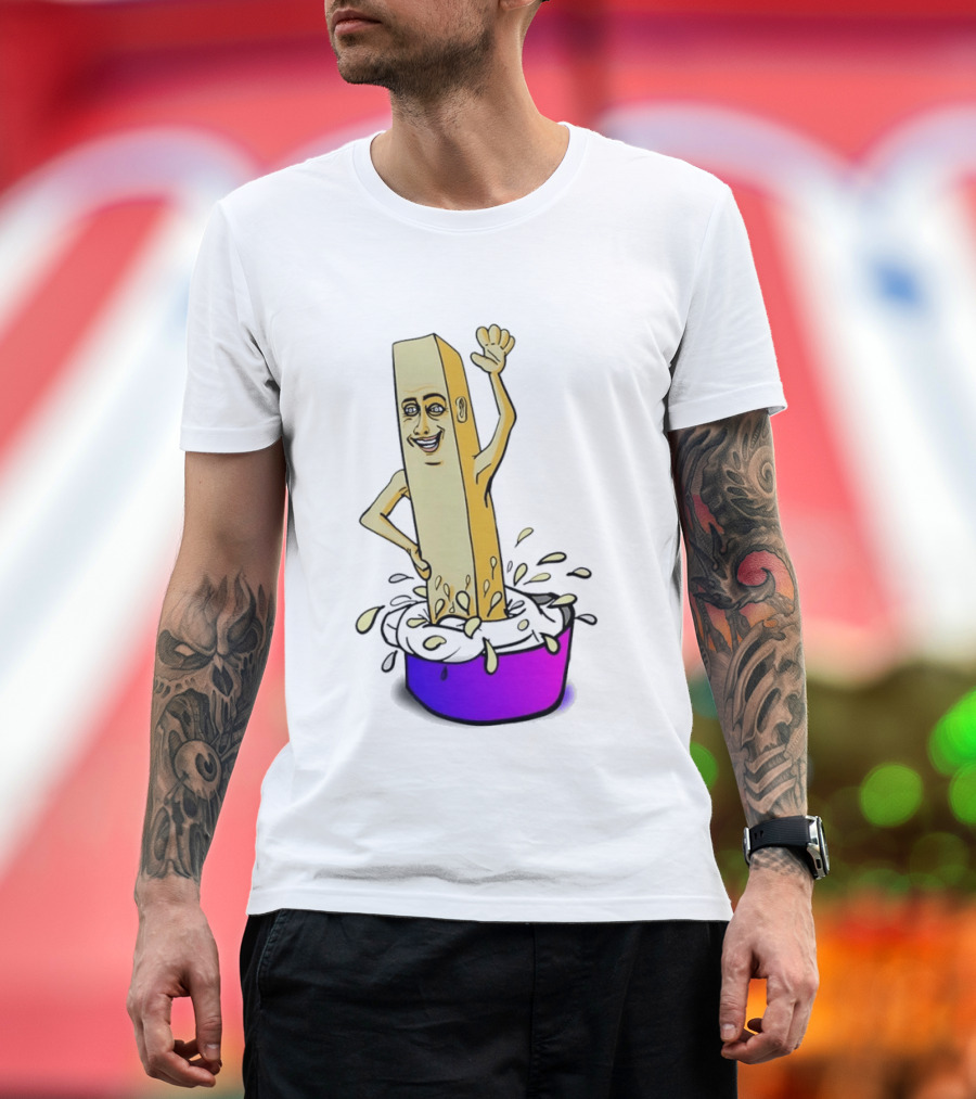 Belgian French Fry Cartoon Character Waving In Sauce Bowl T-Shirt