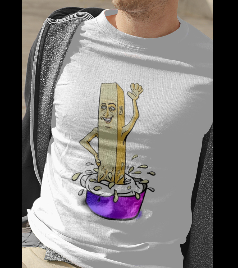Belgian French Fry Cartoon Character Waving In Sauce Bowl T-Shirt