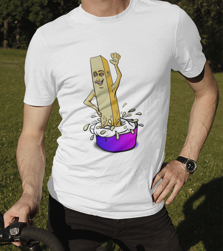 Belgian French Fry Cartoon Character Waving In Sauce Bowl T-Shirt