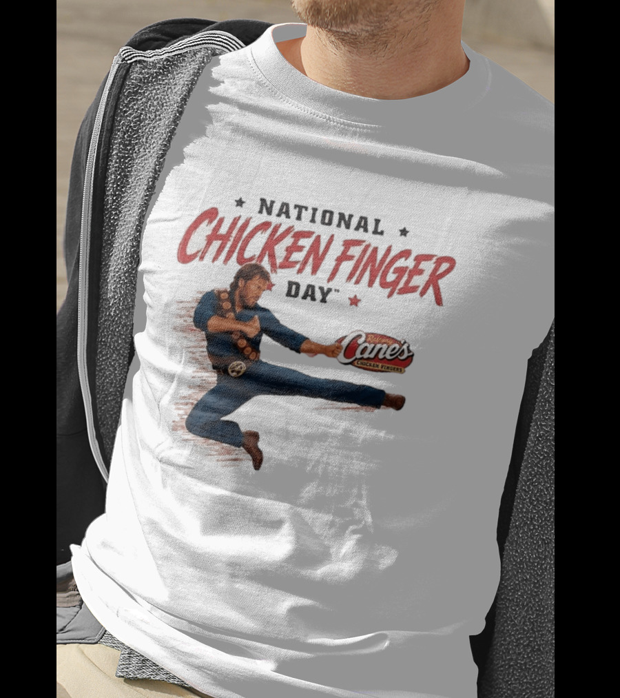 National Chicken Finger Day Chuck Norris Kicking Raising Cane's Promo T-Shirt
